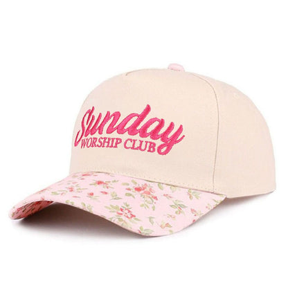 Sunday Worship Crew Hat - Floral Pink