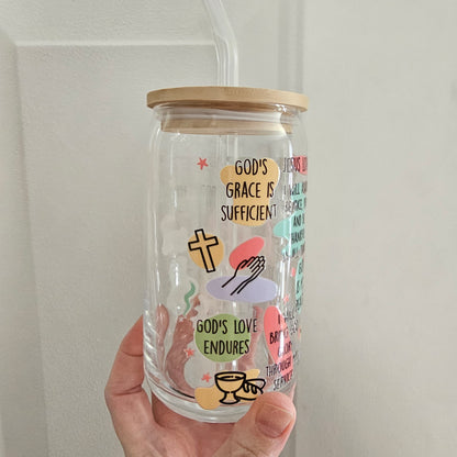 Bible Affirmations 16oz Glass with Bamboo lid & Straw