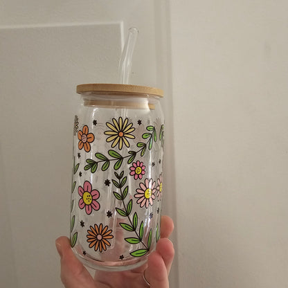 Jesus Fills My Cup 16oz Glass with Bamboo lid & Straw