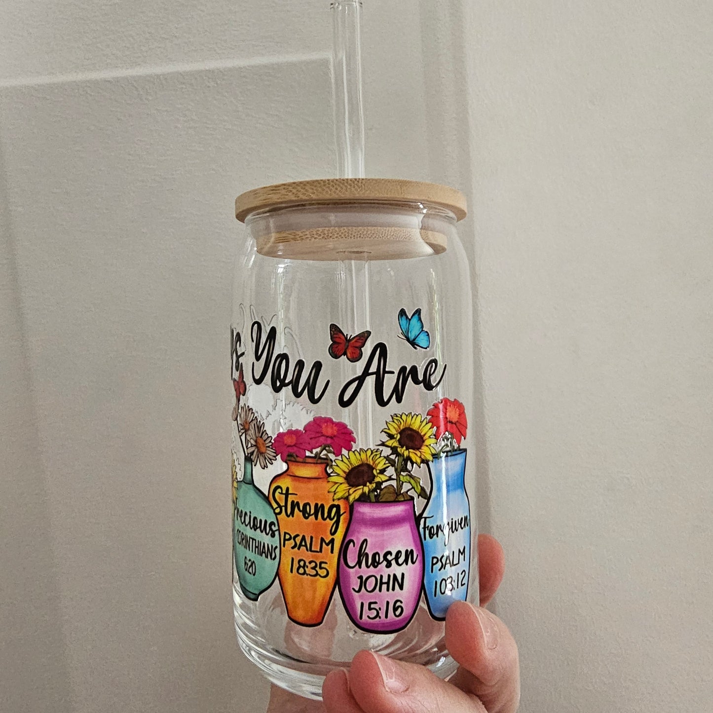 God Says 16oz Glass with Bamboo lid & Straw