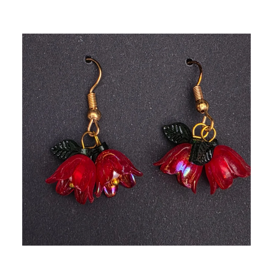 Floral Earrings - Red